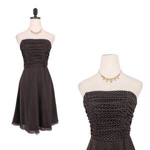 Vintage Mini Dress Y2K Polka Dot Retro Rockabilly Stapless Flare Tulle Brown 8